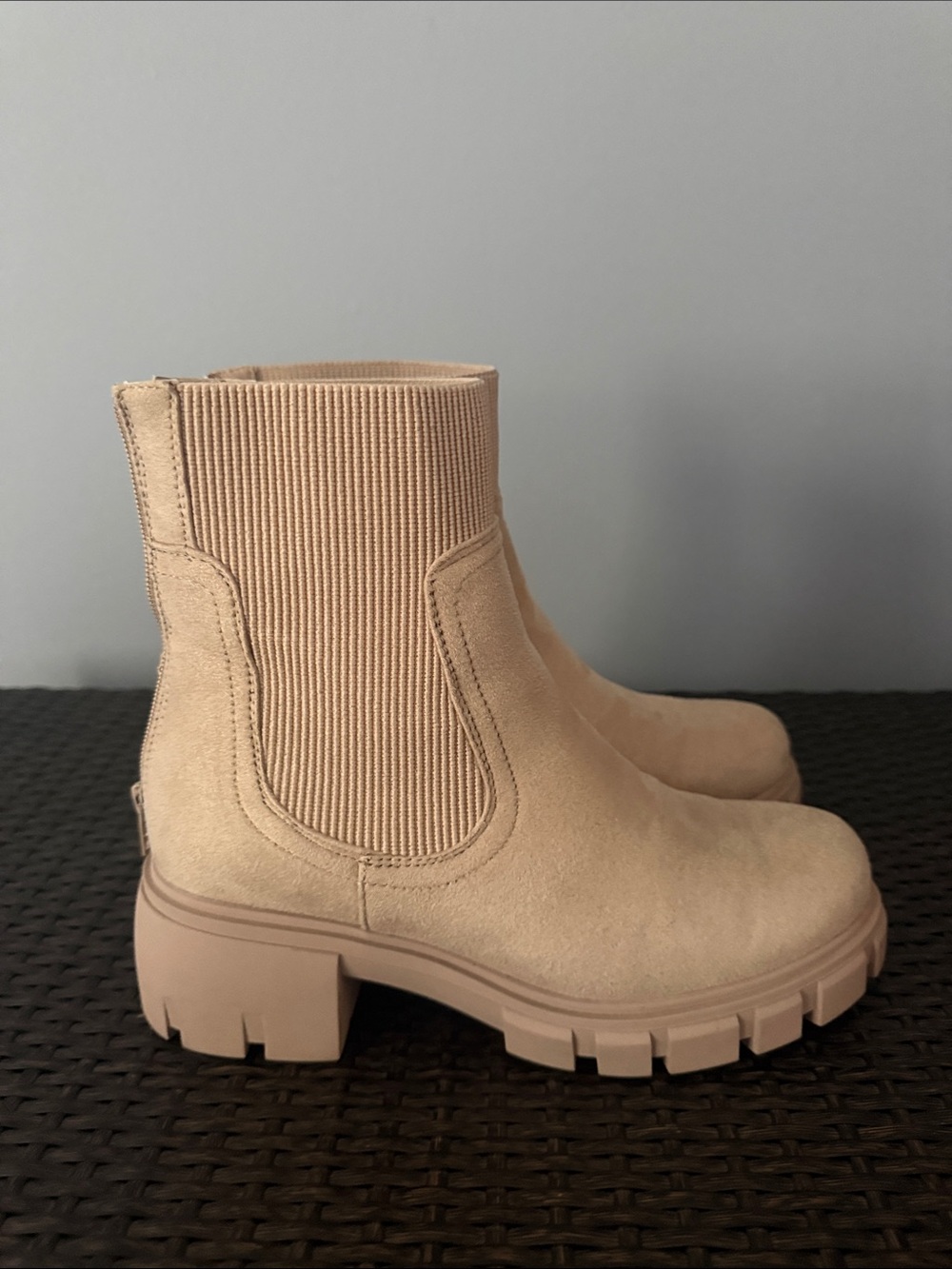 Natural Reflections Beige Chunky Chelsea Ankle Boots